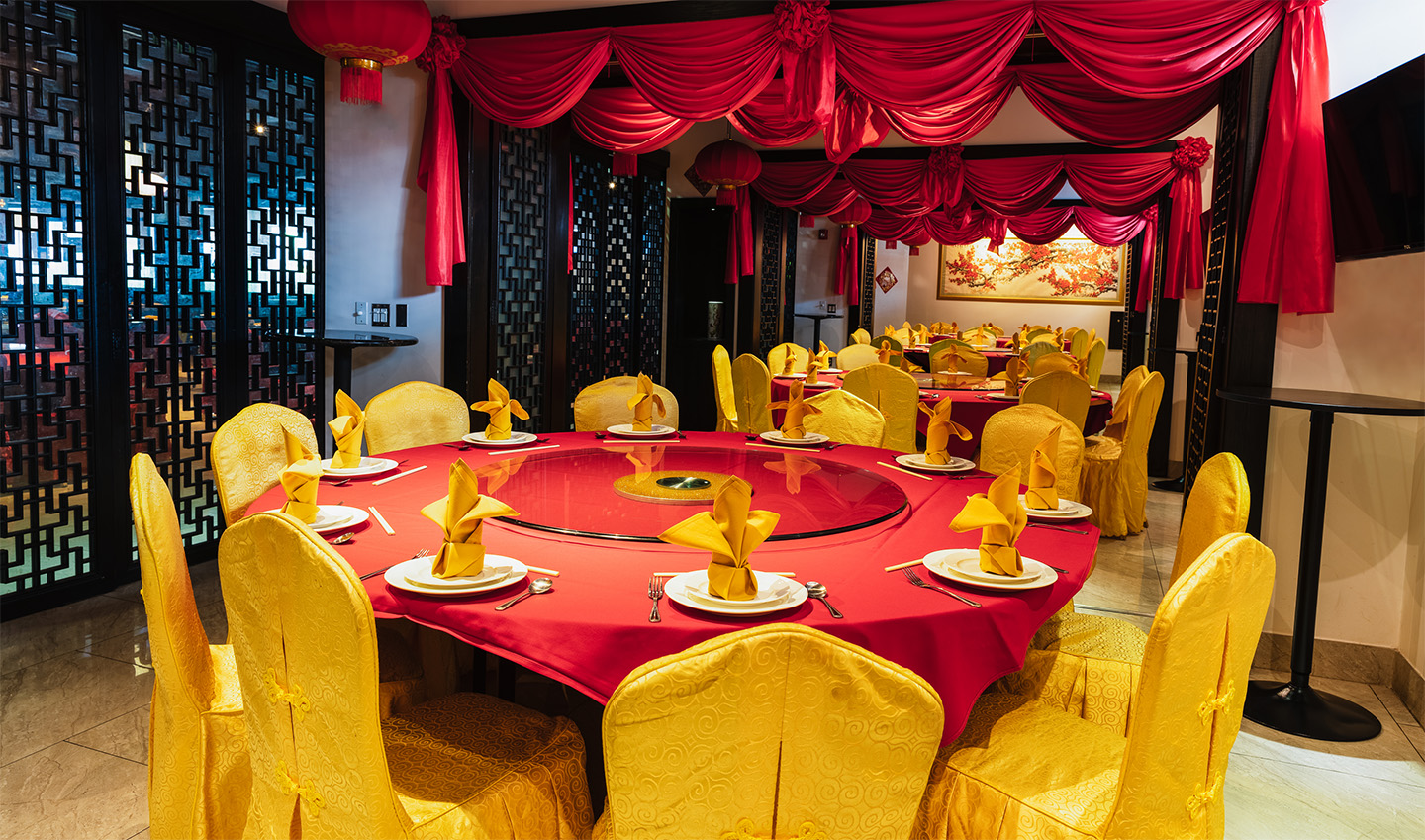 View into a private dining room at Bo Lings